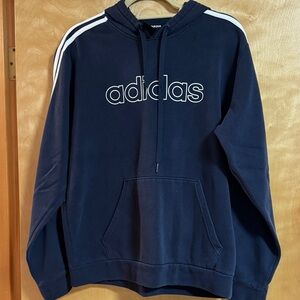 Adidas Men's Dark Blue Hoodie with White Accents